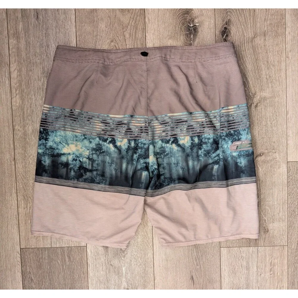 O'Neill Hyperfreak Board Shorts Size 38 Tan Green Colorful